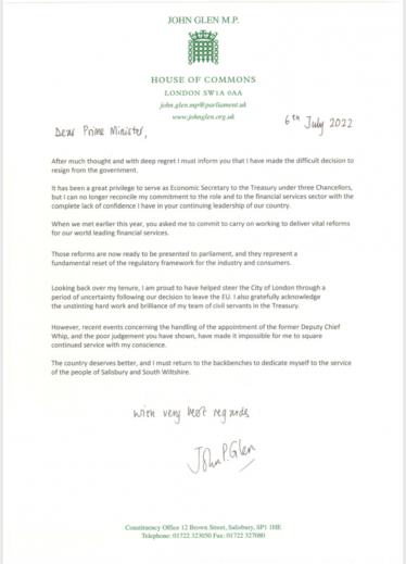 Letter of Resignation to the Prime Minister